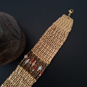 bracelet manchette pierres agate et chaine en acier doré-biijoux et accessoires ethniques