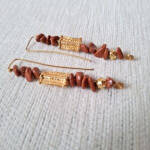 pendantes d'oreilles en acier inoxydable doré à l'or et pierres fines goldstone