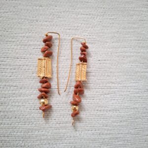 pendantes d'oreilles en acier inoxydable doré à l'or et pierres fines goldstone